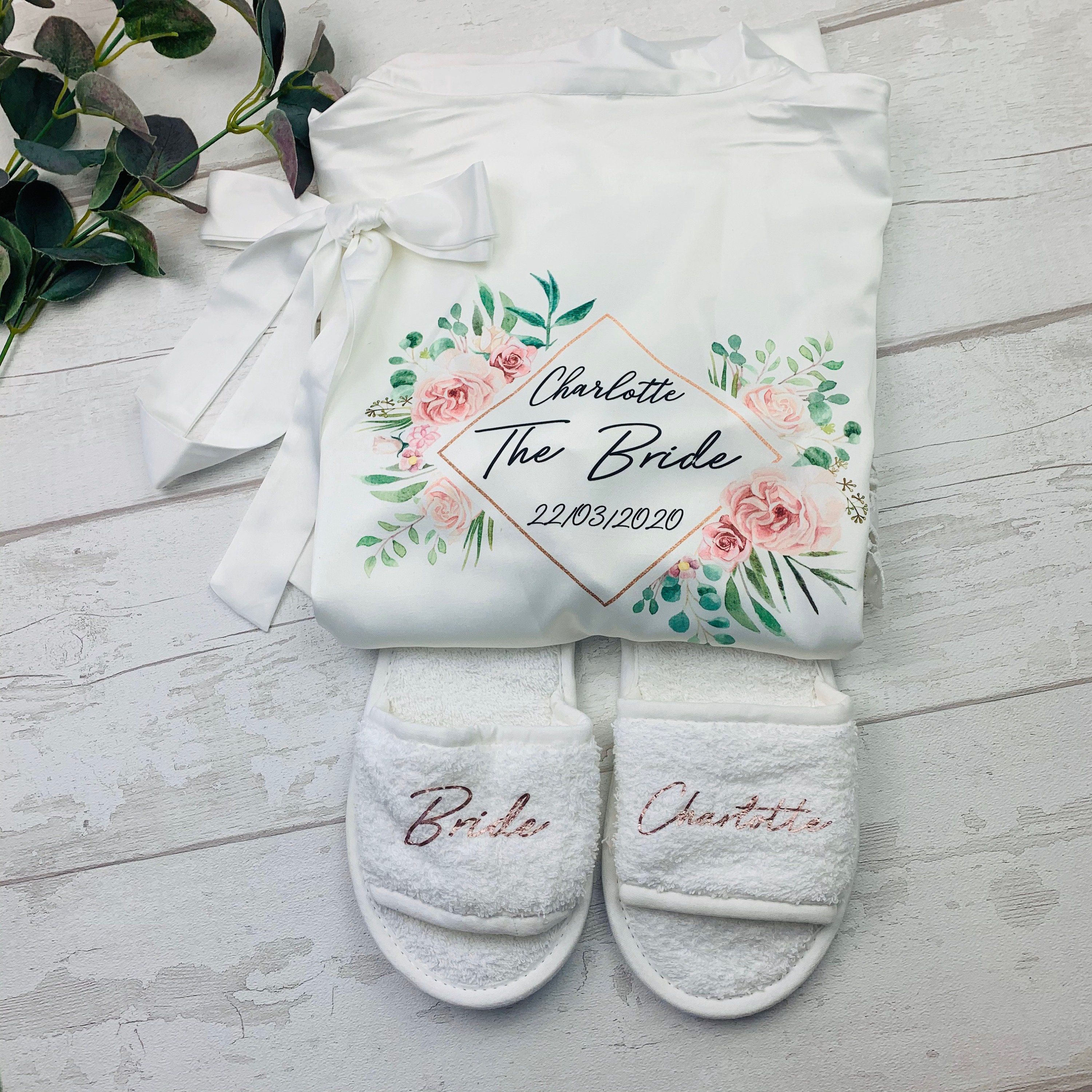 Image of Bride Robe, Dressing Gown, Bridesmaid To Be, Slippers, Wedding Party