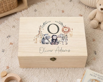 Jungle Animal Theme New Baby Memory Box - Personalised Keepsake Box