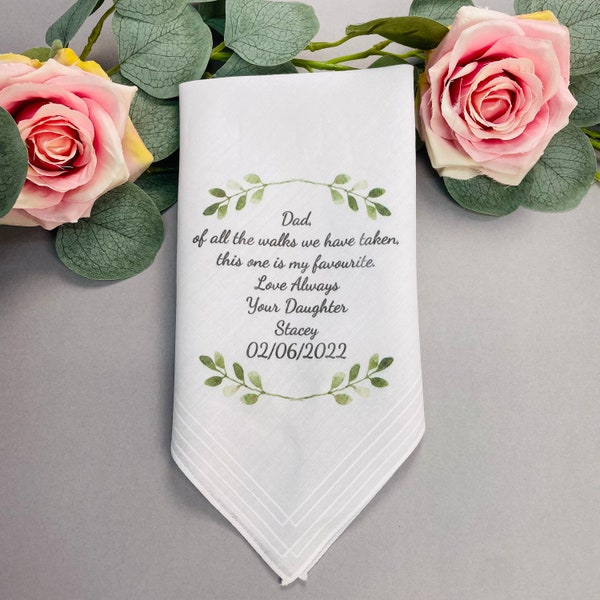 Personalised Hankie,  Father Of The Bride Handkerchief Gift, Dad Gift, Wedding Hankie, Wedding Hanky, Personalised Wedding Hanker-Chief,