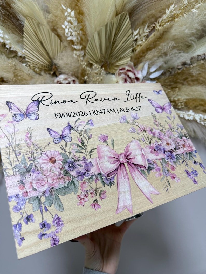 Personalised Floral Memory Box: Engraved Keepsake, Baby Girl Gift image 13