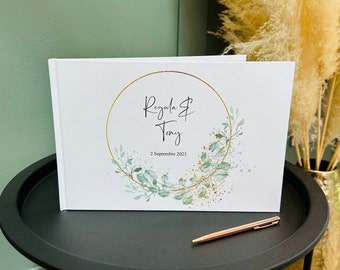 Eucalyptus Wedding Guest Book, Guest Book, Personalised Guestbook,Gold