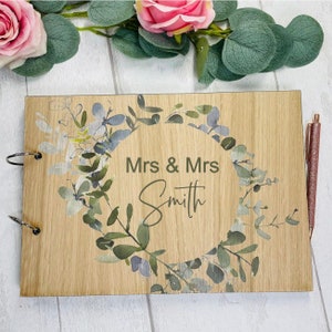 Eucalyptus Greenery Rustic Wooden wedding Guestbook Book