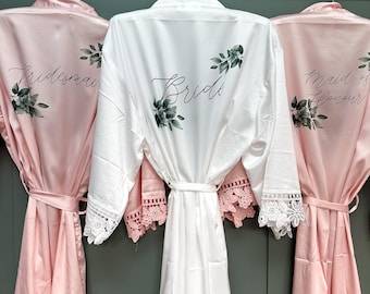 Green Leaf Wedding Party Dressing Gown, Bride Robe