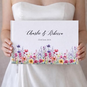Wildflower Border Wedding Guestbook, Gold Foil