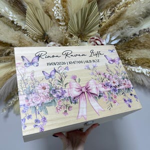 Personalised Floral Memory Box: Engraved Keepsake, Baby Girl Gift image 14