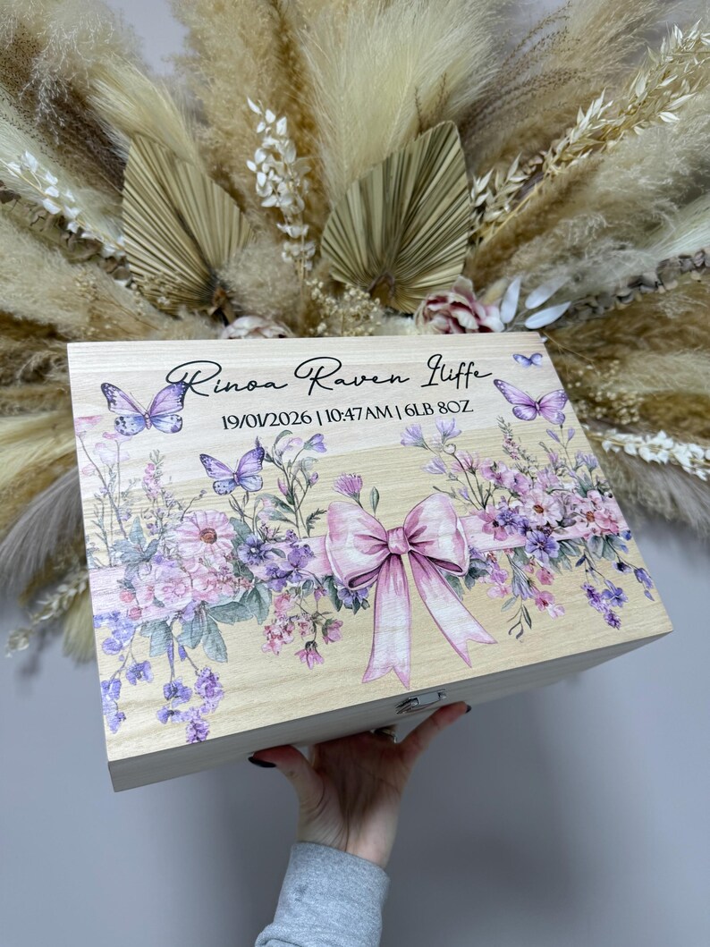 Personalised Floral Memory Box: Engraved Keepsake, Baby Girl Gift image 14