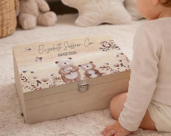 Neutral Bear Baby Memory Box - Personalised Keepsake