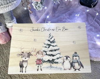 Large Wooden Christmas Eve Box: Woodland Theme, Keepsake Box