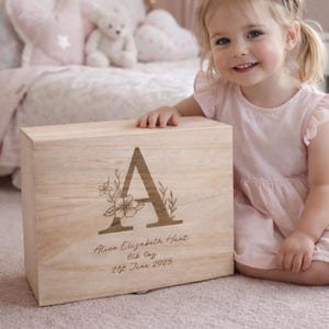Memory Box, Keepsake Box, Personalised Engraved Memory Box, Baby Girl, Newborn Gift, Wedding Box image 1