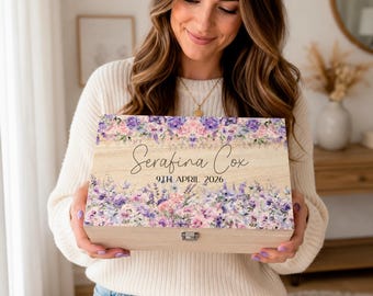 Lilac Floral Personalised Memory Box, Keepsake Box, Newborn Gift, Wedding Box