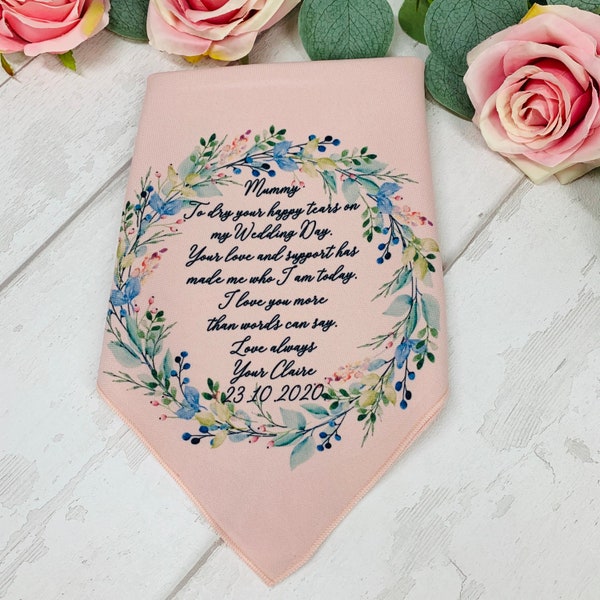 Wedding Hankie, Wedding Hanky, Hankie For Mum, Personalised Wedding Hanker-Chief, Mother Of The Bride, Personalised Hankie