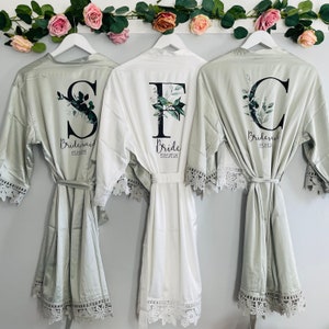 Bride Robe, Bride Dressing Gown, Bridesmaid Robe, Initial Robe, Bride to be, Wedding Party, Wedding Robe, Greenery