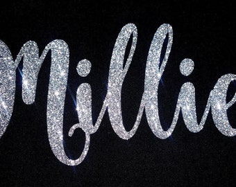 Personalised Name Text GLITTER Iron On Hot Fix T-Shirt Transfer - Font #6