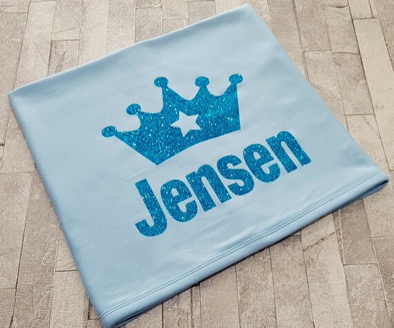 BLUE PRINCE CROWN Iron On Hotfix Rhinestone Diamante Transfer Motif Baby Boy