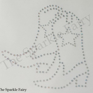 May include: A white background with a design of a stylised heart shape made of small, iridescent rhinestones. The design is outlined with a row of rhinestones. The text "The Sparkle Fairy" is at the bottom of the image.