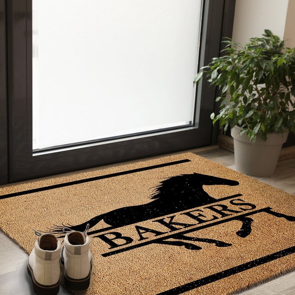 Large Custom Doormat with Horse and name | Coir Door mat | Personalised Welcome Rug | office and business Mat