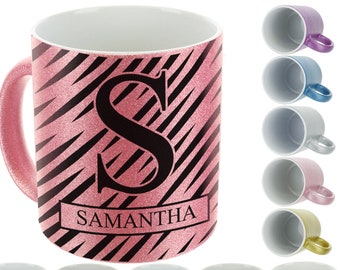 Personalised glitter Initials Mug, Custom Name on Pink/Blue/Gold/Silver Glitter Mug