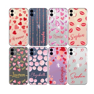 Personalized Hearts & Lips Phone Case – Monogram Hard Plastic Cover