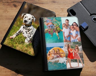 Funda personalizada para iPad, funda de cuero PU con rotación de 360 grados, funda con foto y ranuras para tarjetas, funda para tableta para Apple Air, Mini Pro