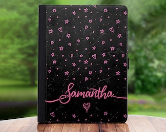 custom case for iPad, leather PU Personalised with initial tablet case 360 swivel cover for apple pink, black marble designs