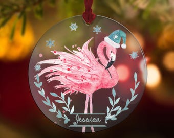 Personalized Acrylic Christmas Bauble, Flamingo Design