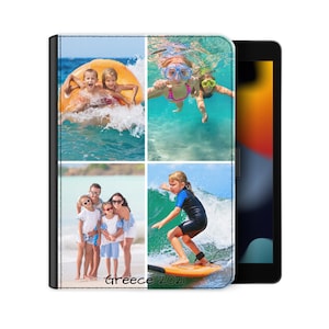 Étui pour iPad personnalisé avec un étui pivotant à 360 degrés en cuir synthétique polyuréthane avec emplacements pour cartes et porte-stylo pour tablette personnalisé avec jusqu'à 8 images