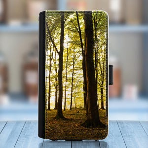 Leather phone case for Motorola, Oppo models, PU wallet cover with Woodland, Poppy, Sunflower design