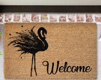 Flamingo Welcome Doormat – Tropical Coir Entryway Rug