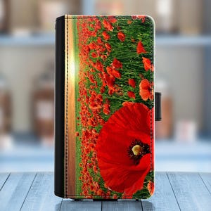 Leather phone case for Huawei, Lenovo models, PU wallet cover with Woodland, Poppy, Sunflower design