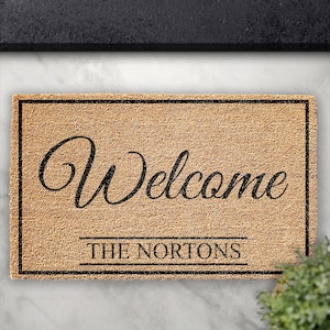 Custom Doormat with Welcome and name | Coir Door mat | Personalised Welcome Rug | Front door welcome Mat