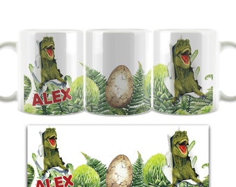 Tasse de dinosaure personnalisée, cadeau de dinosaure parfait, personnalisé avec nom / initiales, tasse T-Rex