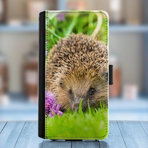 Cute Hedgehog Leather phone case for Sony Xperia 10III-XA1-XA2-E3-L4 , Woodland Animal PU wallet cover