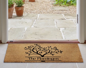 Large Custom Doormat with Tree of Life | Coir Door mat | Personalised Welcome Rug