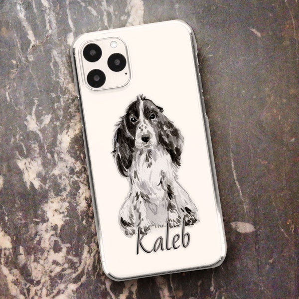Custom Cocker Spaniel phone case with name or initial on a plastic hard cover for Apple iPhone SE SE2 5 6 7 8 11, 12 13 14 , Xiaomi Redmi