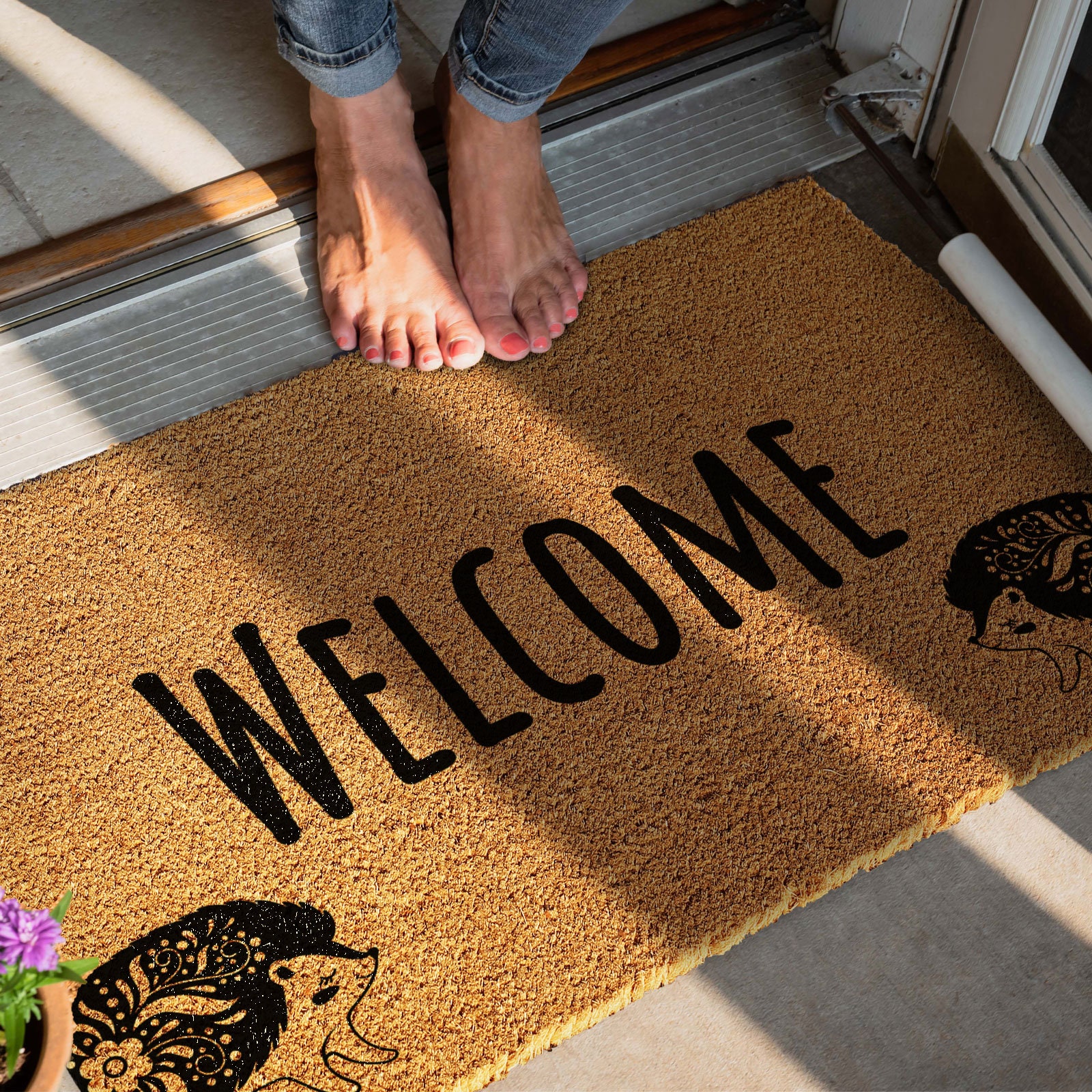 Paillasson Personnalisé WELCOMAT Coco 40x60 Cm - Fibre Naturelle, Antidérapant, Texte Ou Mot Amusant Au Choix