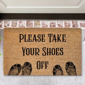 Felpudo de fibra de coco con texto &quot;Por favor, quítate los zapatos&quot; / Felpudo / Alfombra de bienvenida / Felpudo para puerta de entrada
