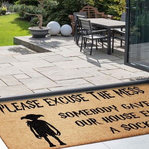 Large Door mat Excuse the mess | elf a sock | Coir Door mat | Welcome Rug | Funny Mat