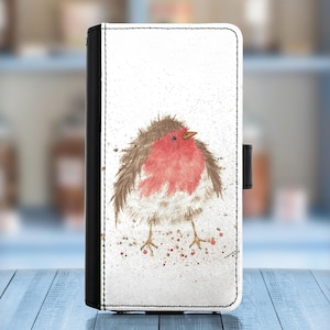 Capa de couro para celular para modelos Huawei, capa tipo carteira de PU com design de flamingo, robin e pássaro
