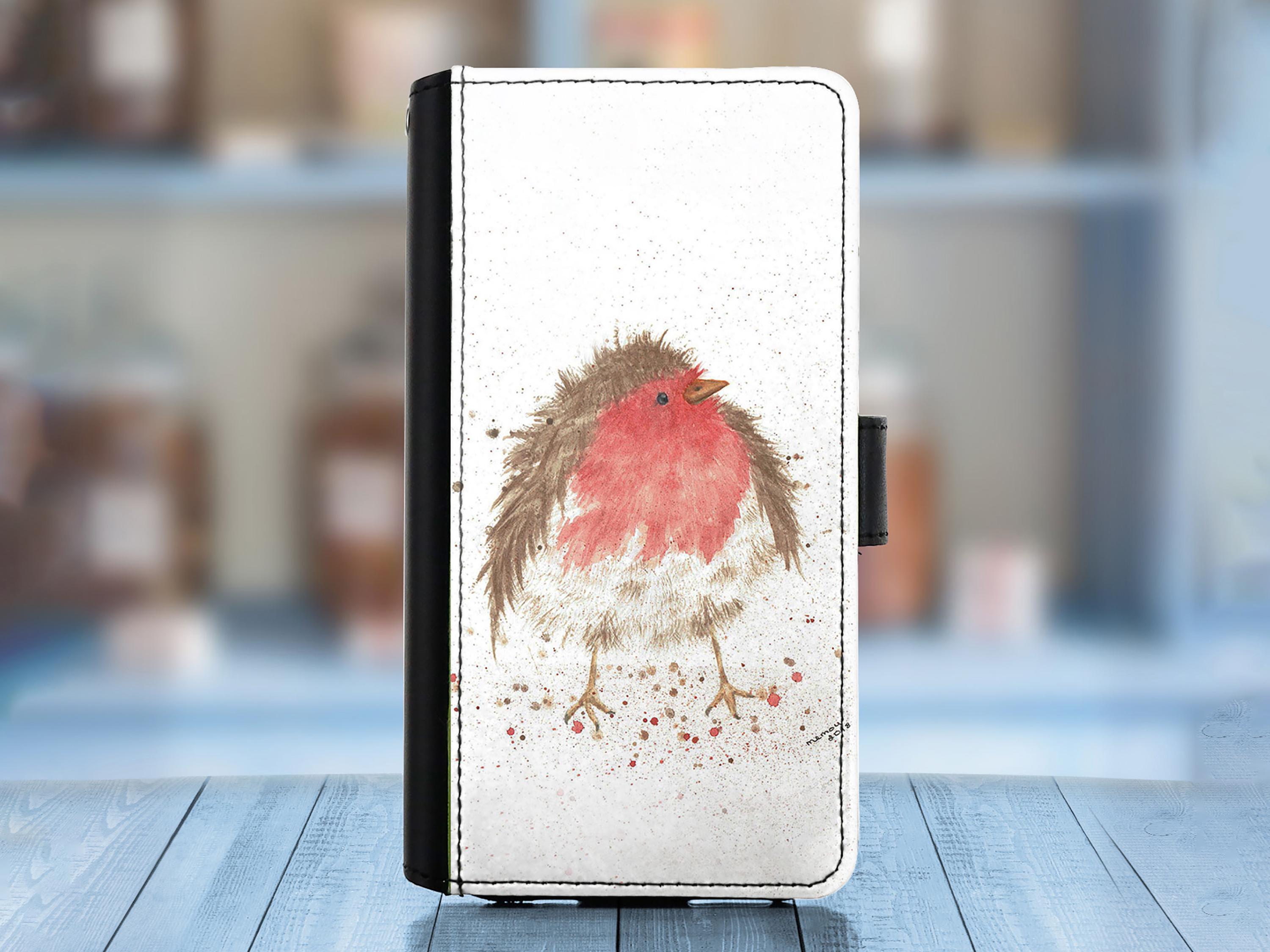 Leather phone case for Huawei models, PU wallet cover with Flamingo, Robin, Bird design