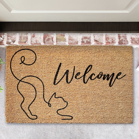 Coir Welcome Door mat with Cat Outline | Door mat | Welcome Rug | Front door Mat