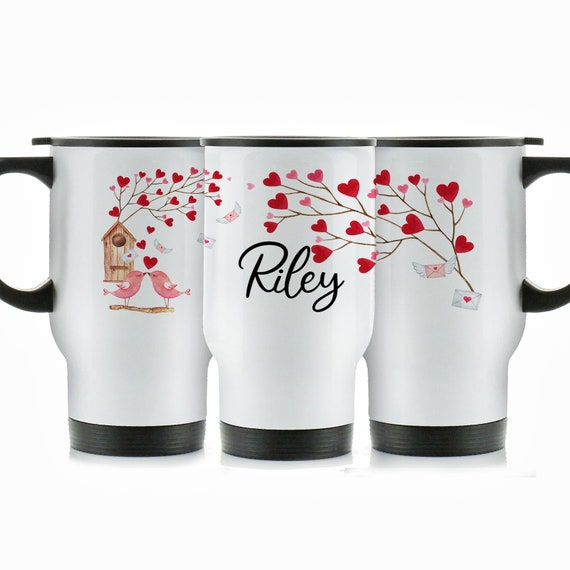 Personalized Valentine Travel Mug, Love Birds Design, Custom Name 400ml -  Etsy UK