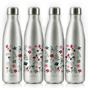 Personlig blomflaska, 500 ml rostfri stålflaska med personlig initial eller namn