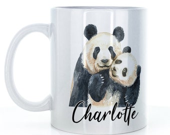 Personalised Panda Mug Customised with Name/Initials,  Mug with Mother and Baby Animal Design Print, 11oz Mug