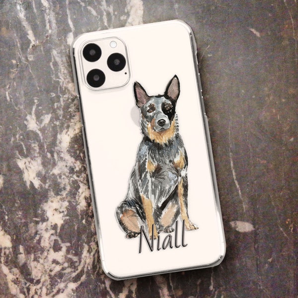Custom Cattle Dog phone case with name or initial on a plastic hard cover for Apple iPhone SE SE2 5 6 7 8 11, 12 13 14 , Xiaomi Redmi