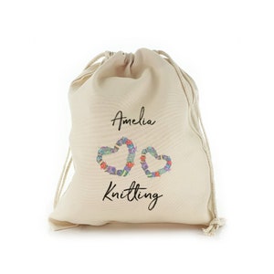 Bolsa de costura y tejido personalizada / Bolsa con cordón para agujas y lana / Con nombre Regalo personalizado para el Día de la Madre