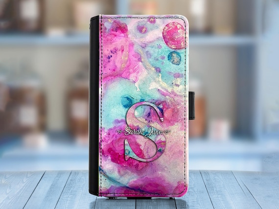 Personalized Marble Samsung Phone Case, Initial PU Leather Wallet Cover
