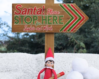 Personalised Santa Stop Here Wooden Sign | Stake for Garden | Outdoor Decoration | Father Christmas Sign| Garden Decor