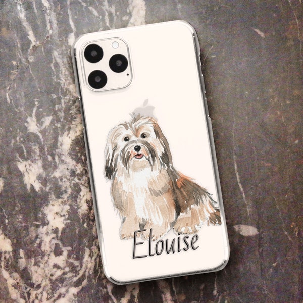 Custom Havanese Dog phone case with name or initial on a plastic hard cover for Apple iPhone SE SE2 5 6 7 8 11, 12 13 14 , Xiaomi Redmi