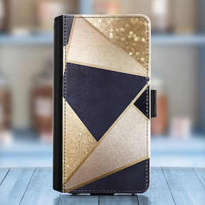 Capa de couro para celular Samsung, capa tipo carteira em PU com design bege/marrom