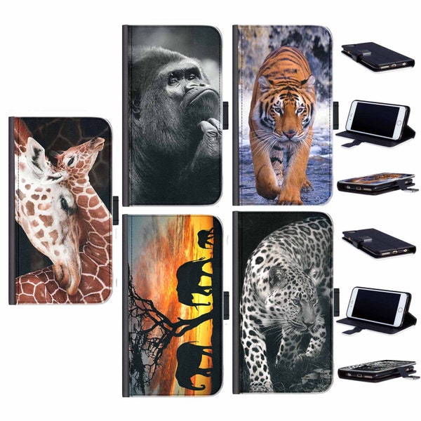 Giraffe Leather phone case for Sony X XA1 Z2 Z3 Z4 Z5 10III, PU wallet cover with Leopard, Tiger design